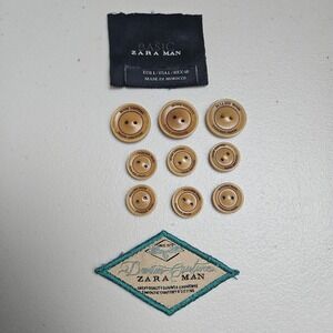 Zara Man Basic Denim Couture Replacement Buttons Set of 9 Tan Jacket Coat Crafts